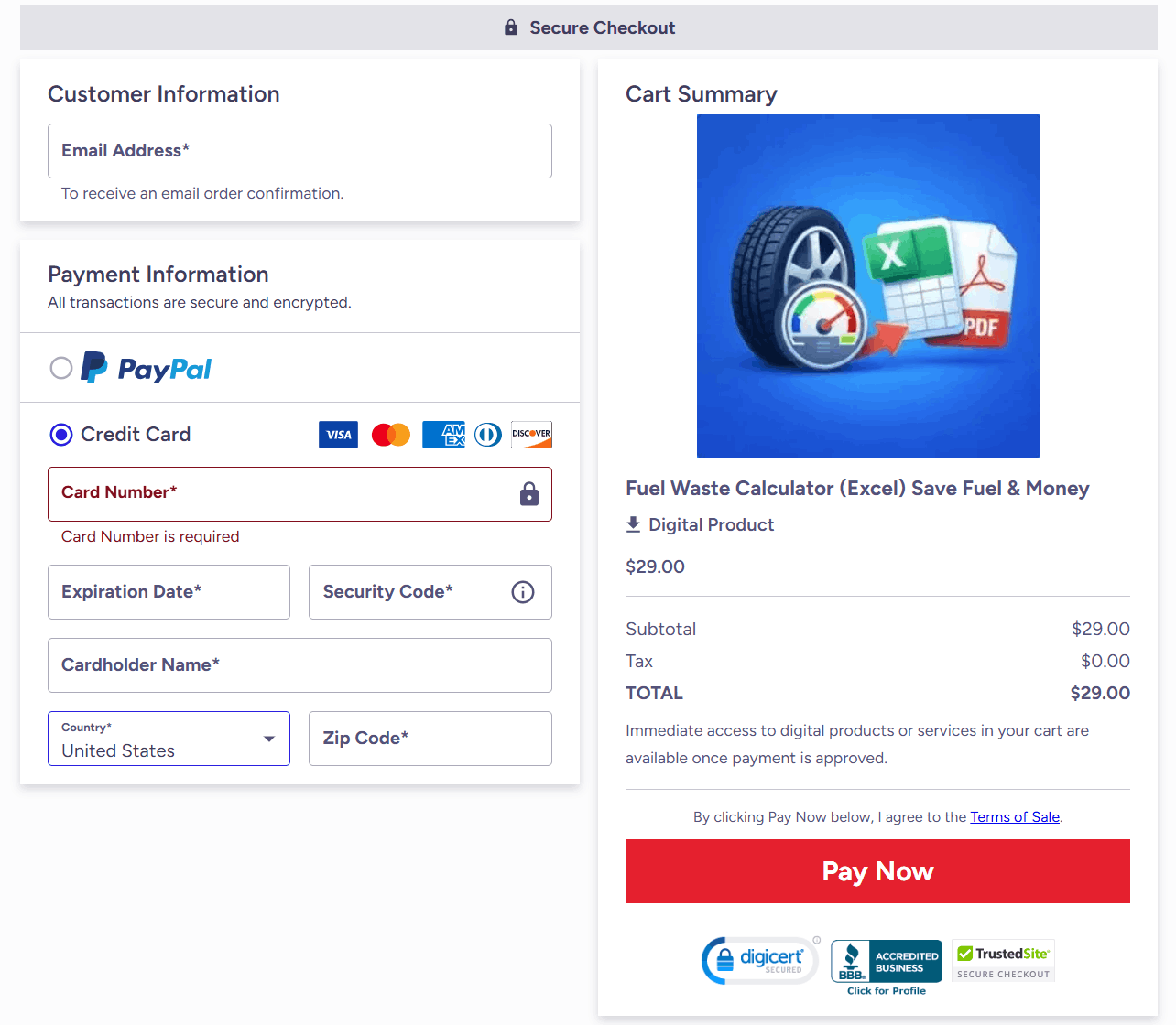Fuel Waste Calculator Order Form